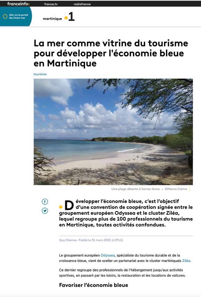 La presse en parle : la coopération  Ziléa / Odyssea pour le développement de l’économie bleue et du tourisme durable en Martinique !