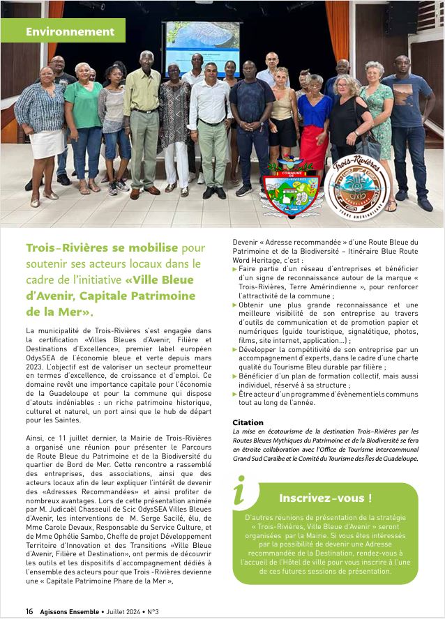 Zoom dans le bulletin municipal de Trois-Rivières sur sa mobilisation pour les acteurs locaux, dans le cadre de son projet de territoire « Ville Bleue d’Avenir »